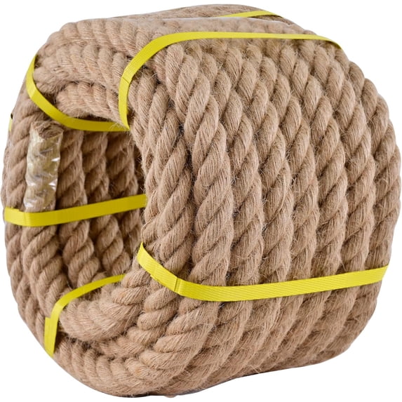 Jute Rope 3/4 Inch x 50Ft,Natural Hemp Rope,Thick Rope,Swing Rope,Heavy Duty Rope Available as Tug of War Rope,Nautical Rope,Craft Rope,Lasso Rope and Rope for Hammock,etc.