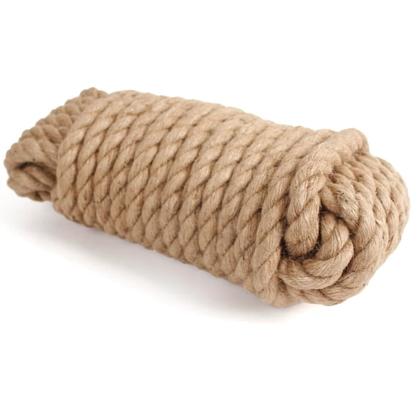 Jute Rope 3/4 inch x 50 ft, Natural Thick Twisted Rope Multipurpose for Indoor and Outdoor Use for Gardening, Crafting, Packing, Bundling, Home Decor, Cat Scratch Post