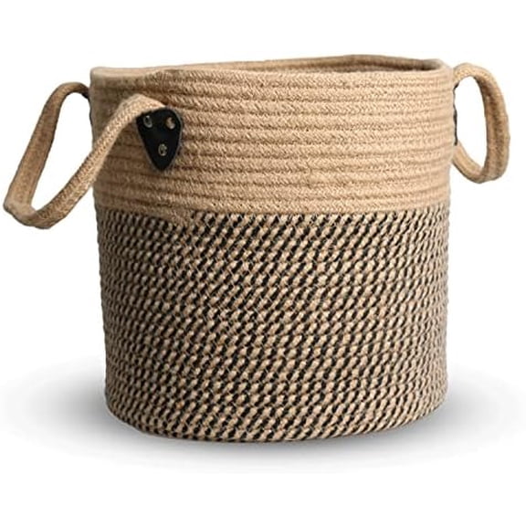 Jute Rope Basket - 10"x10" Woven Plant Pot Holder with Handles, Boho Indoor/Outdoor Planter Cover, Multifunctional Storage
