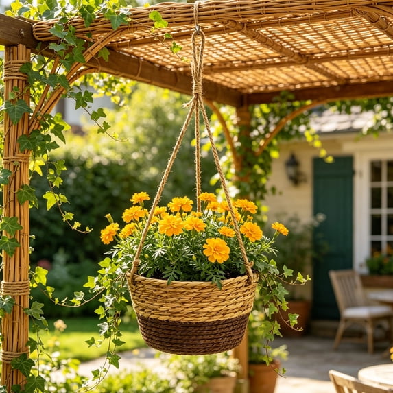 Jute Rope Hanging Planter Woven Plant Basket Macrame Holder for Indoor Outdoor Home Decor