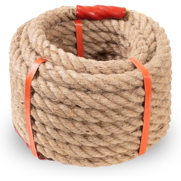 Jute Rope, Natural Hemp Rope, 4-Strand Thick Nautical Ropes (1/2 Inch 49Ft) for Decorative, Crafts, Porch Swing, Hanging, Tug of War, Packing