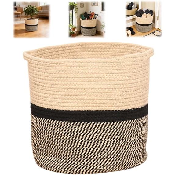Jute Rope Basket Modern Woven Storage Basket for Indoor Planter, Decorative Flower Pots Cover Laundry Bin Rustic Home Decor, 30*29CM
