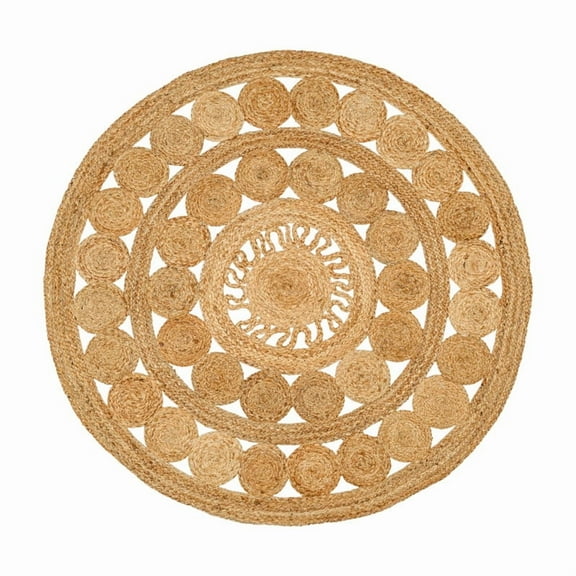 Boho Farmhouse Jute Circle Rug, Reversible Rustic Coastal Area Mat Natural Jute 7A, 4 FT
