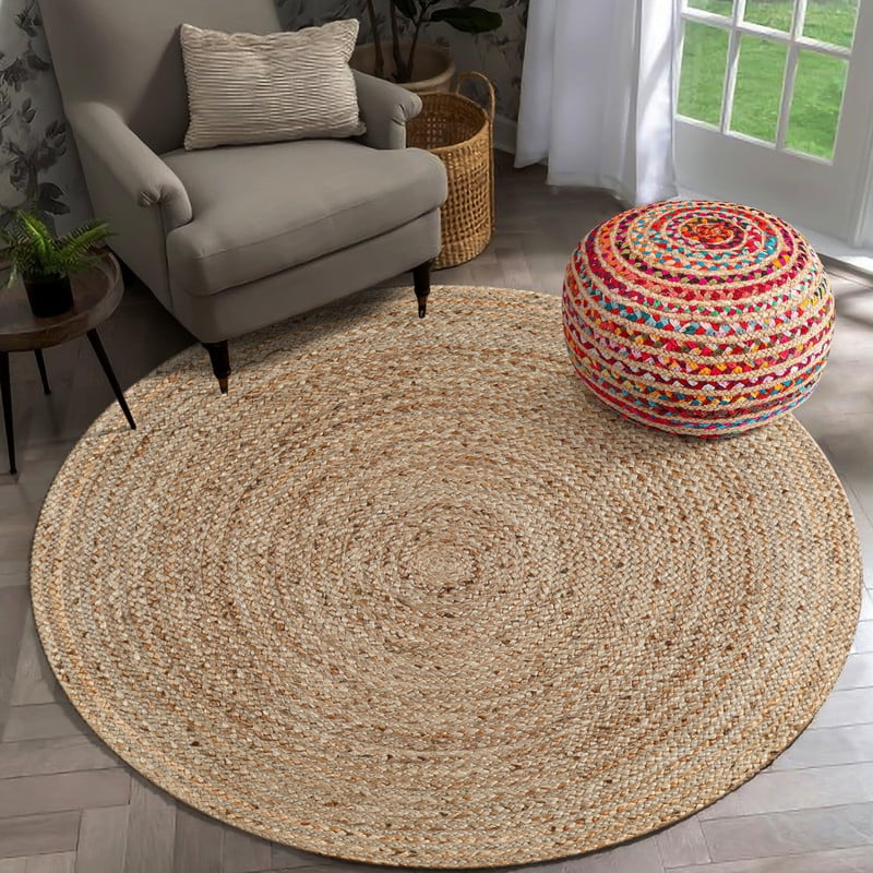 Jute Round Rug – Reversible Farmhouse Rug, Natural Decorative Circle ...