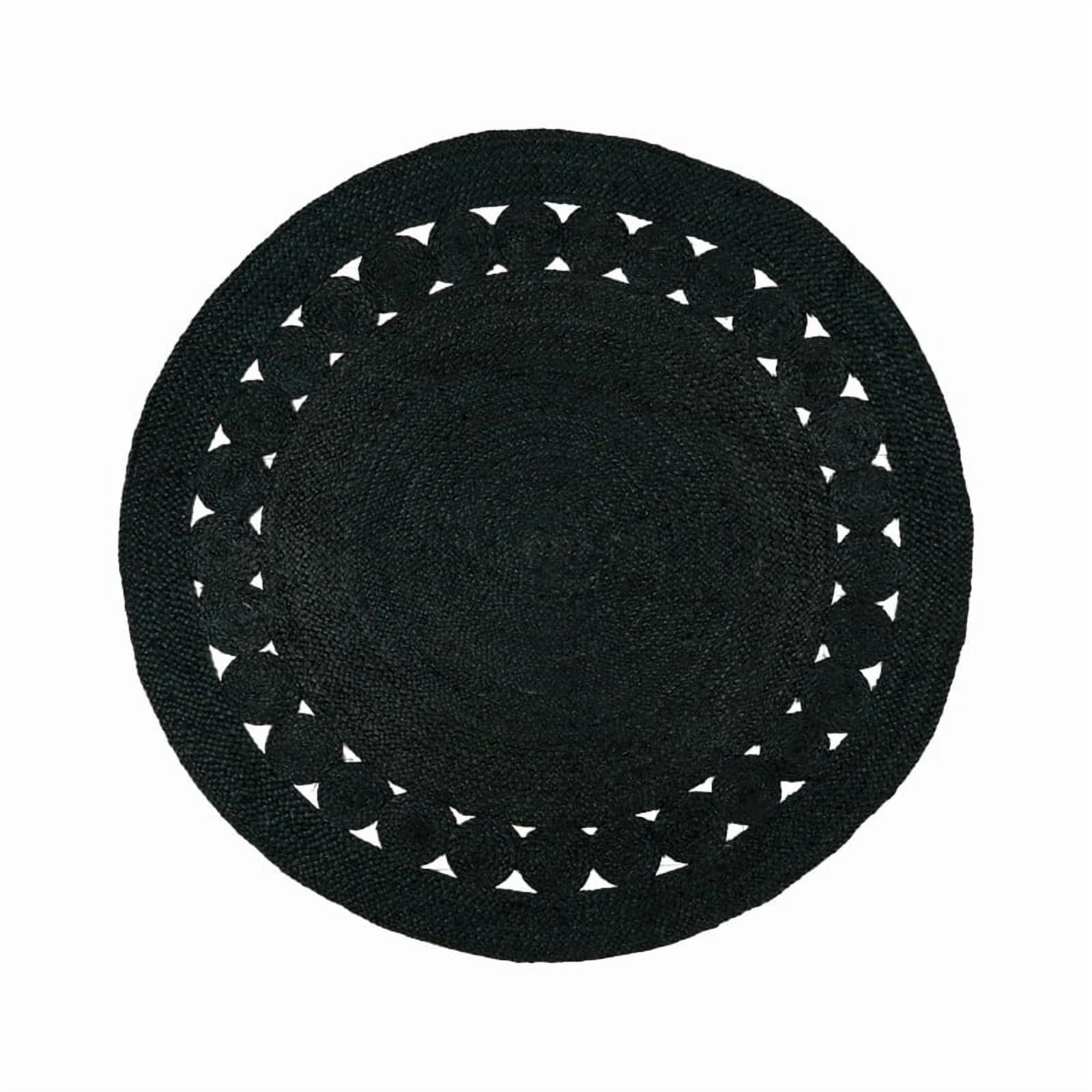 Round Natural Jute Rug, Rustic Boho Coastal Farmhouse Reversible Mat, Black Jute, 3 FT