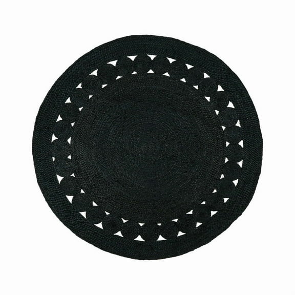 Round Natural Jute Rug, Rustic Boho Coastal Farmhouse Reversible Mat, Black Jute, 3 FT