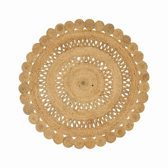 Natural Jute Circle Rug, Reversible Rustic Farmhouse Boho Area Mat, Natural_C, 9 FT