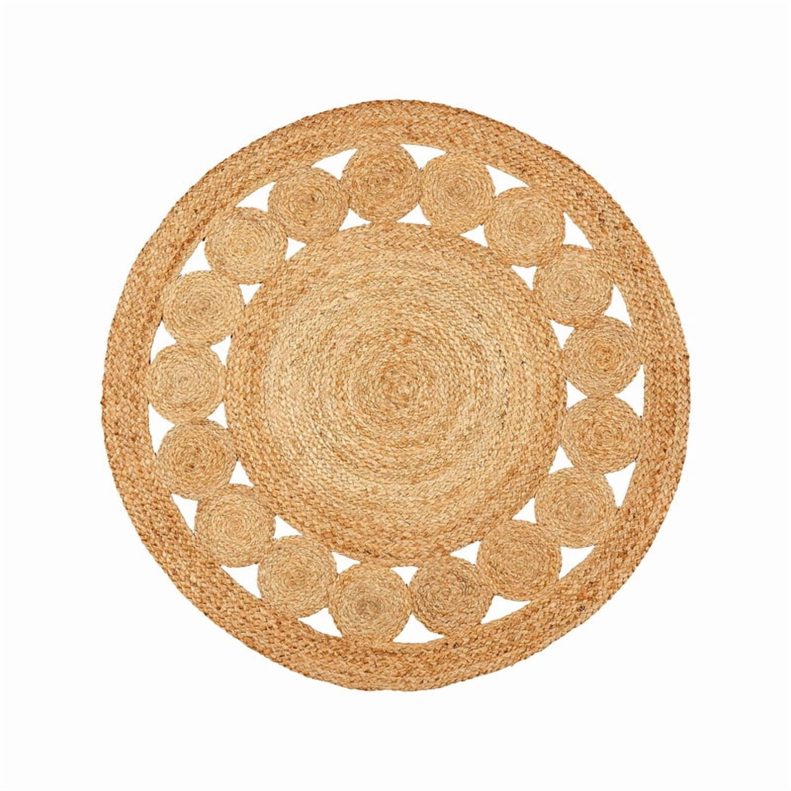 Boho Farmhouse Jute Circle Rug, Reversible Rustic Coastal Area Mat Natural Jute_6A, 2 FT