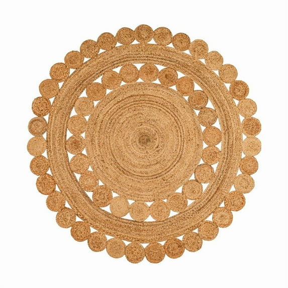 Natural Jute Circle Rug, Reversible Rustic Farmhouse Boho Area Mat, Natural_E, 6 FT