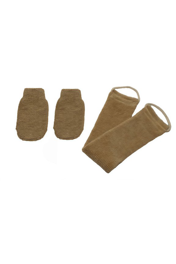 Jute Scrubbing Gloves And Back Scrubbing Towel Essential Set Of Three