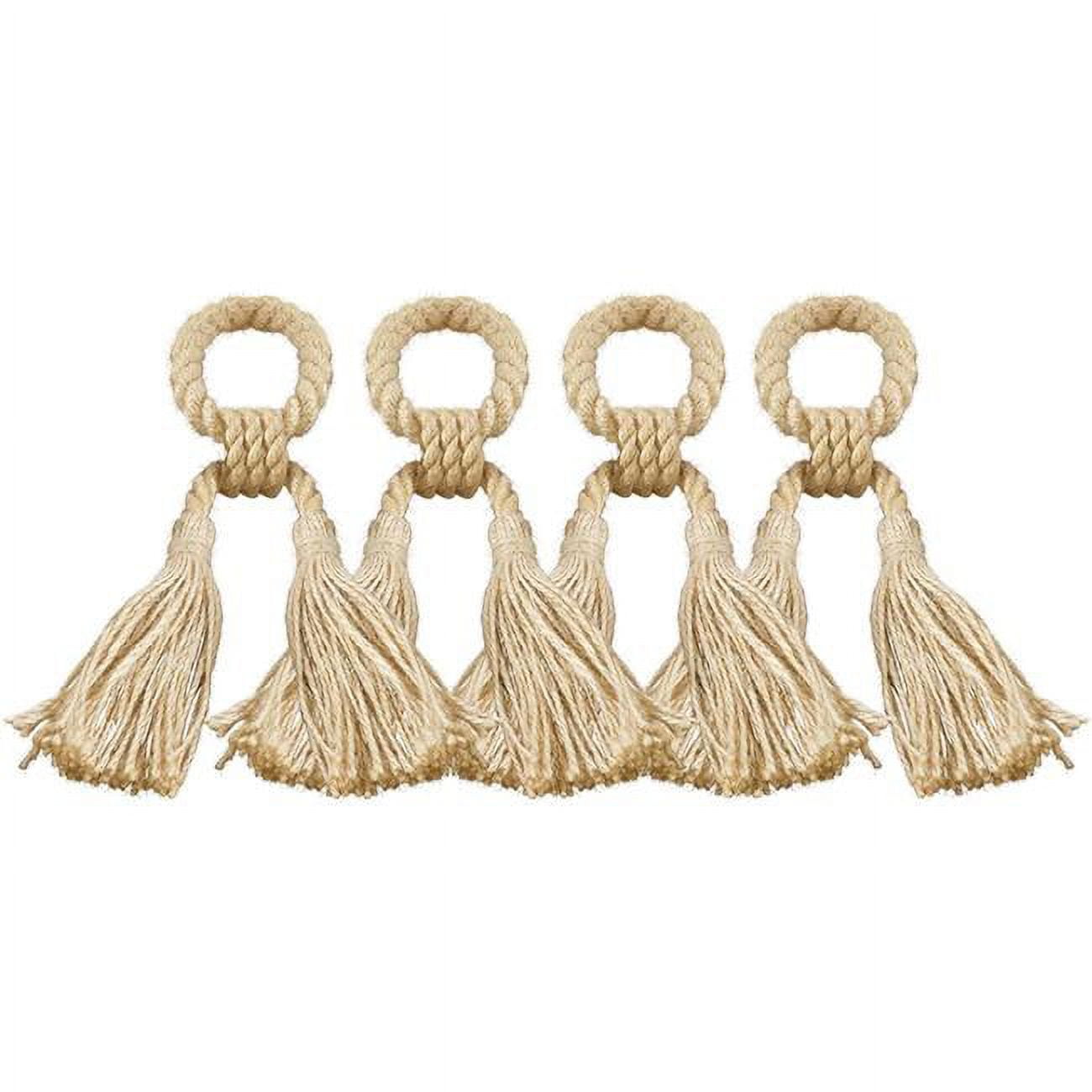 Set of 4 Beige Jute Tassel Napkin Rings