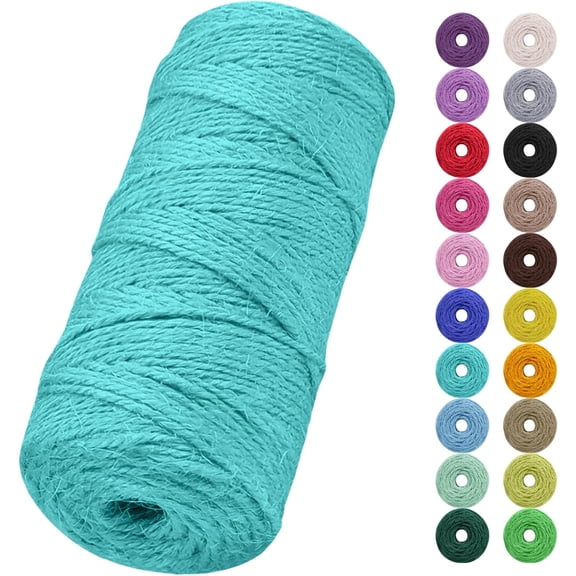 Jute Twine String, 2mm 328 Feet Natural Garden for Crafts, Colored Rope 3-Ply Hemp String Gift Wrapping, Gardening, Wedding and Christmas Decorations (Lake Blue) Lake Blue