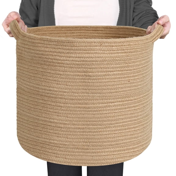 Jute Woven Round Storage Basket, Large Size, Multi-Use Organizer