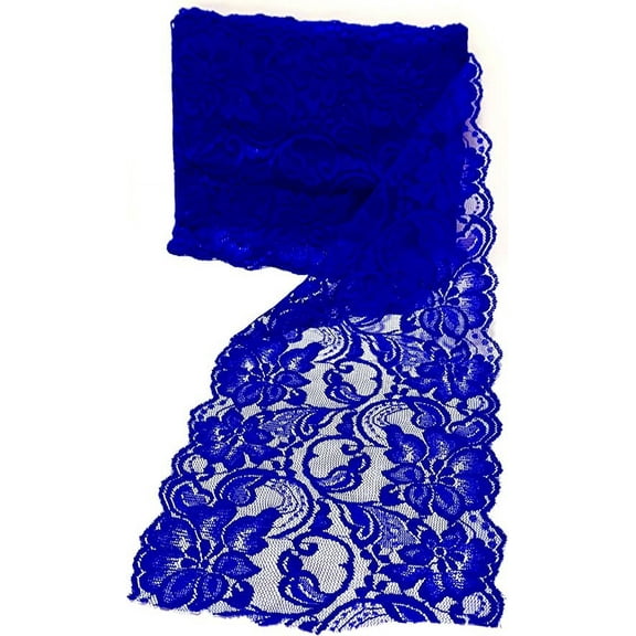 Jutemill Brand - 15 feet x 6 in Royal Bright Blue Stretch Lace Elastic Ribbon | Perfect for DIY Decoration and Craft
