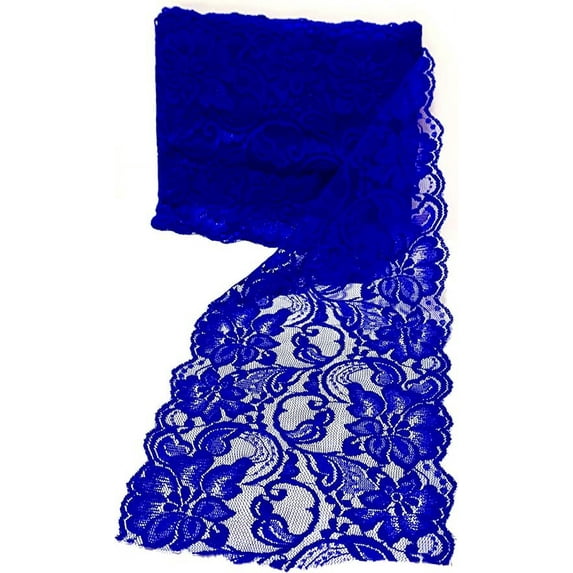 Jutemill Brand - 15 feet x 6 in Royal Bright Blue Stretch Lace Elastic Ribbon | Perfect for DIY Decoration and Craft