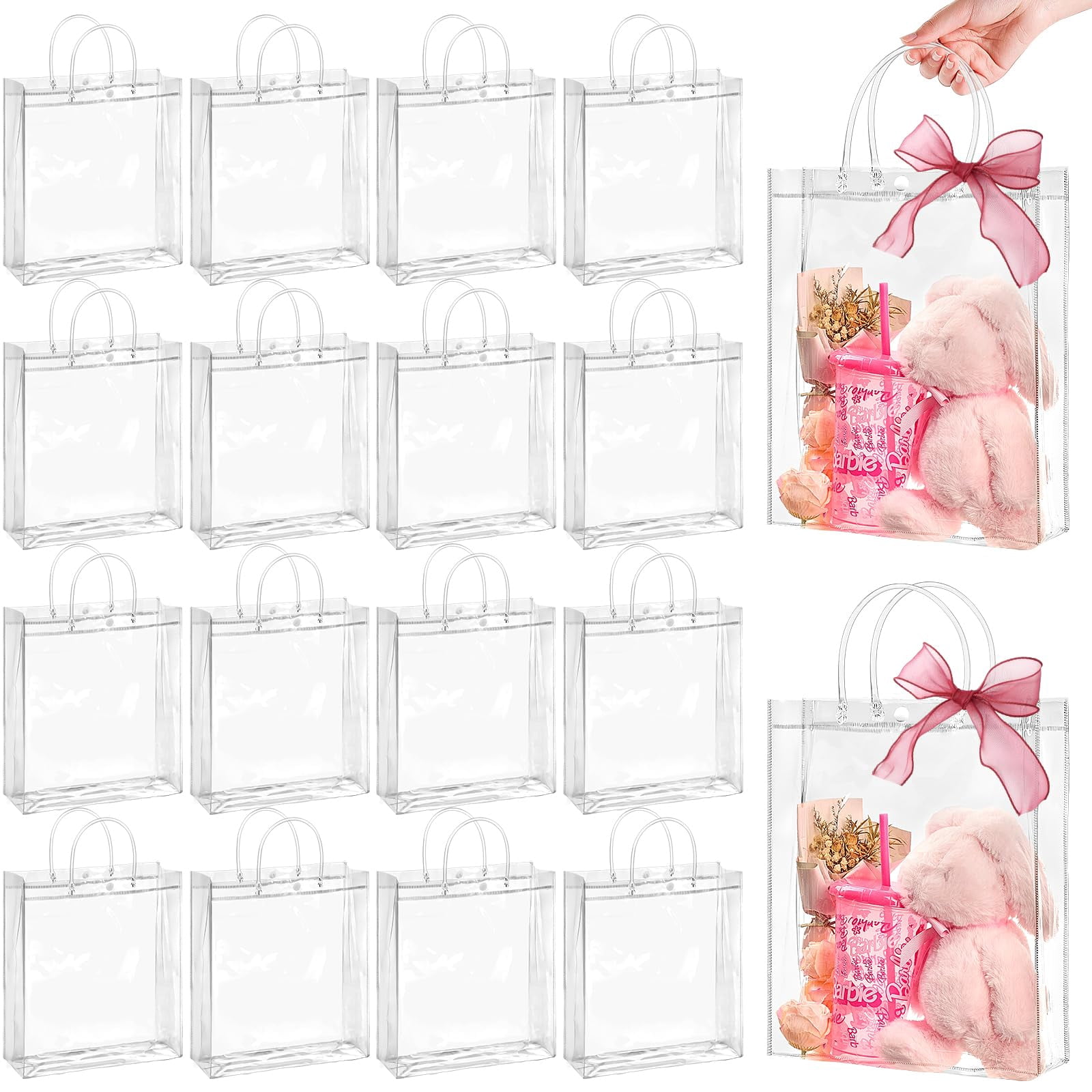 Jutieuo 24 Pack Clear VTF5 Plastic Gift Bags with Handles, Reusable ...