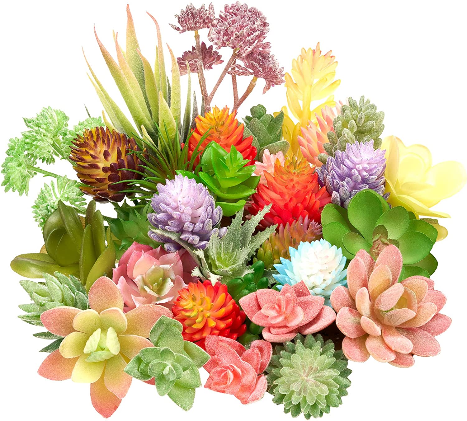 32 Pieces Mini Artificial Succulents Unpotted Realistic Fake Plants Colorful Faux Small Cactus for Garden Flower Kitchen Home Decor