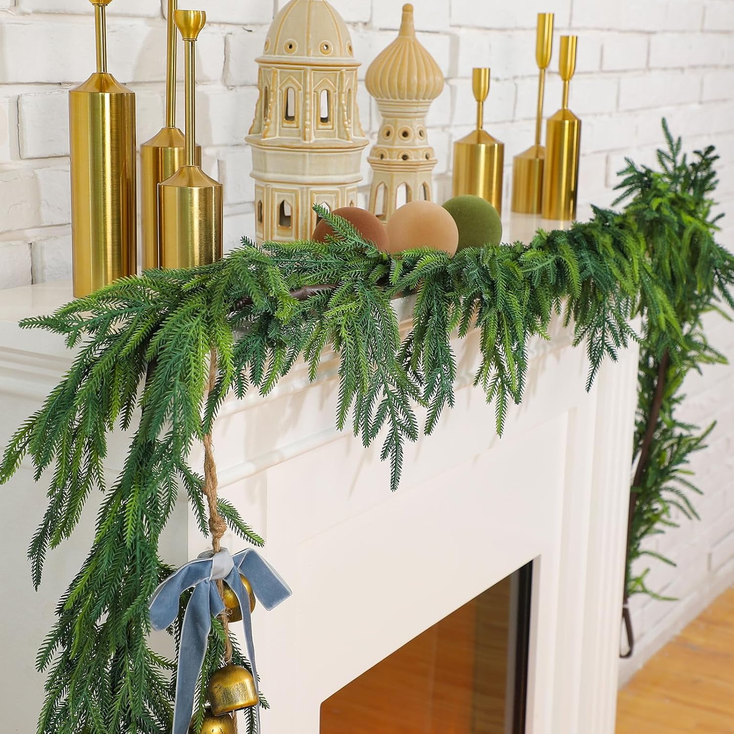 Jutom Christmas Garlands Norfolk Pine Garland Artificial Faux Greenery Garland for Holiday Indoor Mantle Decor(6 Feet)