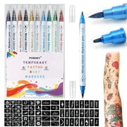 Jutqut BodyMark Temporary Tattoo Markers, Double-ended Tattoo Pens(10 Markers+67 Tattoo Stencils), for Kids and Adults,5.44 oz.