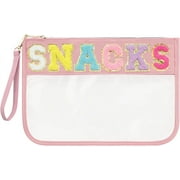 Jutqut Nylon Letter Clear Zipper Pouch Bag, Water-proof PVC Makeup/Snack Bags for Women Girls,Pink-Snacks