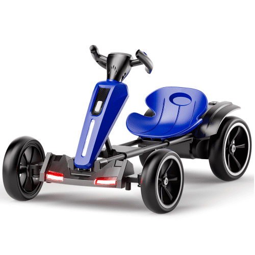 Juuar 12V Go Kart for Kids Aged 3-8 Years Old, Folding Pedal Ride on Car with Music & Lights, Up to 2.5 MPH, 2 x 390W Powered Electric Car Toys for Christmas Gifts, Blue