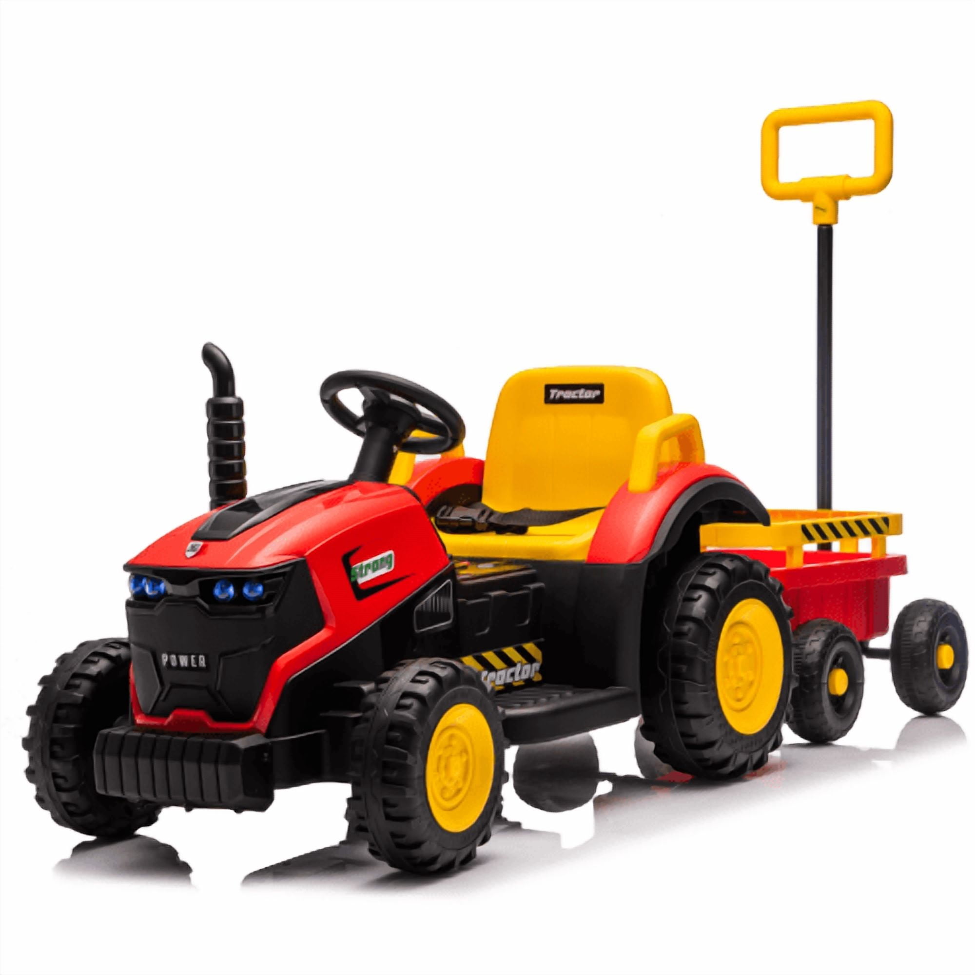 Juuar 12V 390W Kids Ride on Car for Boys Girls Ages 3 4 5 6 Years Old, Farm Tractor Ride on Toys with Trailer, Lights & Music, 5 MPH Fun Electric ATV with Remote Control for Birthday Gifts, Red