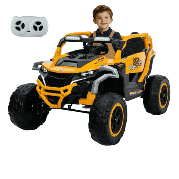 Juuar 2 Seater Ride on Car for Kids with Remote Control, 12V Electric Vehicles with Lights & Bluetooth Music, Up to 3.7 MPH, 390W Ride on Truck Car Toys for Boys Girls Age 3+, Yellow