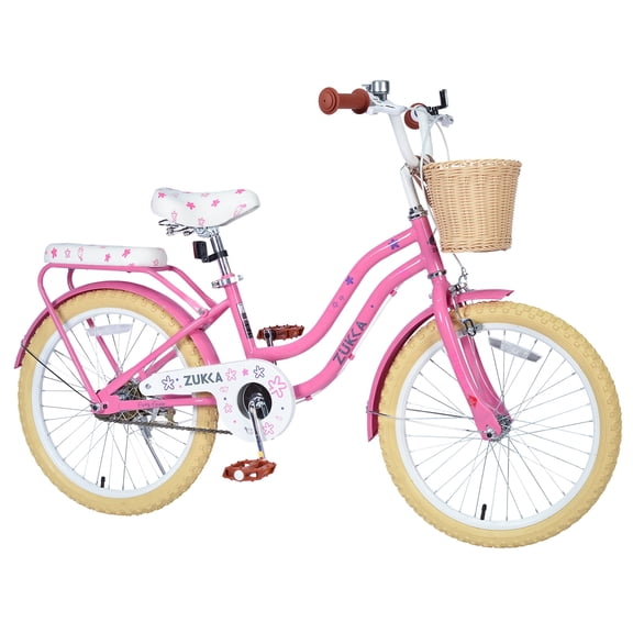 Juuar 20" Girls Bike with Basket, Single Speed Steel Frame Cruiser Bike, Cute Style Kids Bicycle for Ages 7-10 Years, Pink