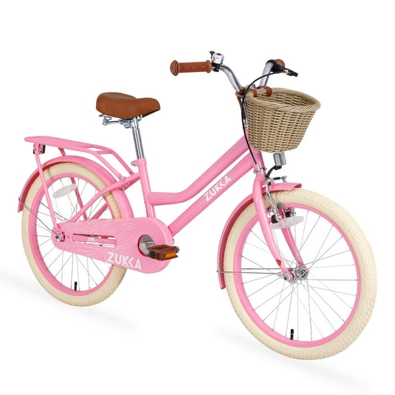 Juuar 20" Girls Cruiser Bike with Basket, Single Speed Steel Frame Kids Bike Bicycle for 7-10 Years, Light Pink
