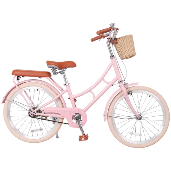 Juuar 22" Womens Beach Cruiser Bike with Dual Brake & Front Basket, Single Speed Steel Frame Adult Bikes, Comfort Commuter City Bicycle for Ladies, Pink