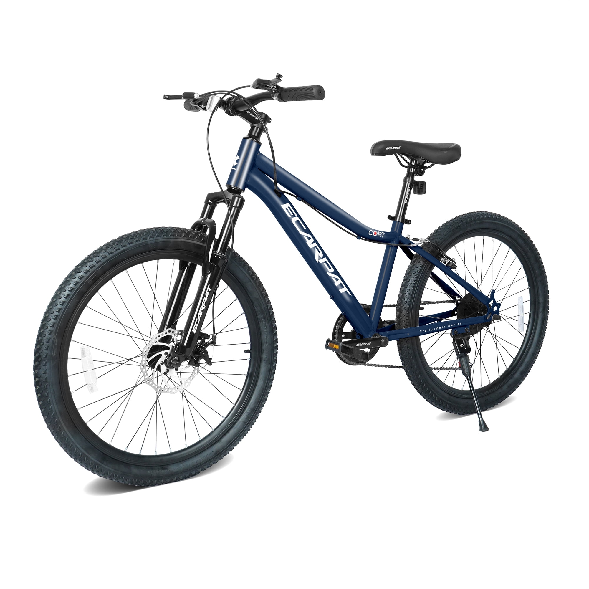 Juuar 24" Adult Mountain Bikes for Men Women Age 13+, 7 Speed Front Suspension MTB Bicycle, Durable Steel Frame Commuter City Bike with Disc Brake & V-Brake, Fits Riders 51"-59", Blue