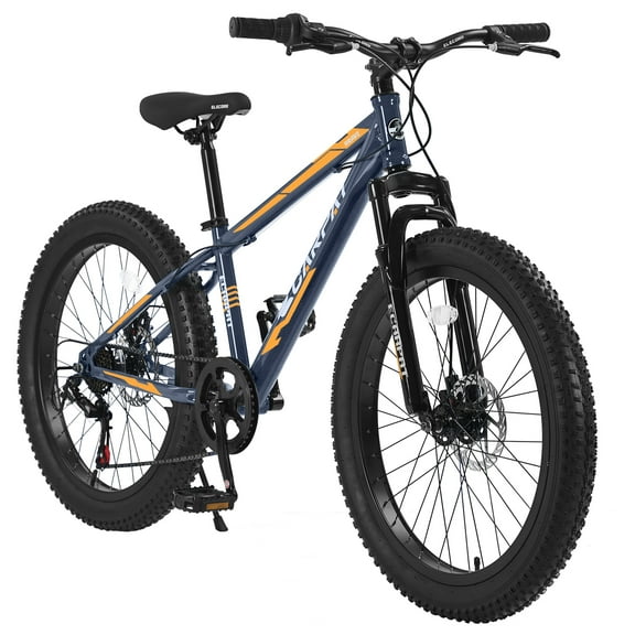 Juuar 24" Fat Tire Mountain Bikes for Men, 7 Speed Disc Brake Adult Bikes with Front Suspension, Steel Frame Urban Commuter Bicycle, Gray