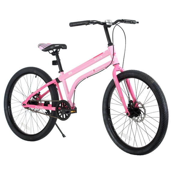 Juuar 24" Girls Bike with Dual Disc Brake, Single Speed Steel Frame Teen Bike Bicycle, Fits Riders Age 10+, Pink
