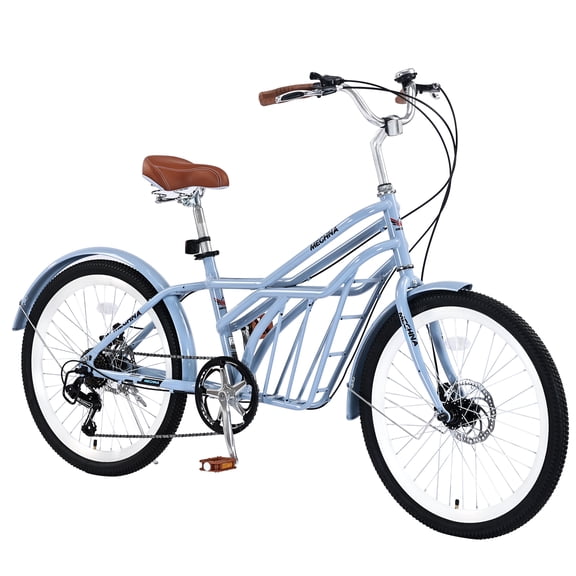 Juuar 24" Beach Cruisers for Women Men, 6 Speed Disc Brake Adult Bikes with Cargo Space, Comfort City Bike Bicycle for Ladies, Fits Riders 5'0"-5'7", Blue