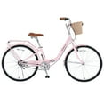 thumbnail image 1 of Juuar 26" Ladies Cruiser Bike Folding Womens Bicycle, Comfort City Bike Commuter Bicycle with Basket for Adult, Pink, 1 of 6