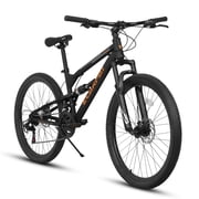 Juuar 26 Mountain Bikes for Men Women, 21 Speed Disc Brake MTB with Front Suspension & Shock Absorber, Comfort Steel Frame Adult Commuter Bike Bicycle, Black