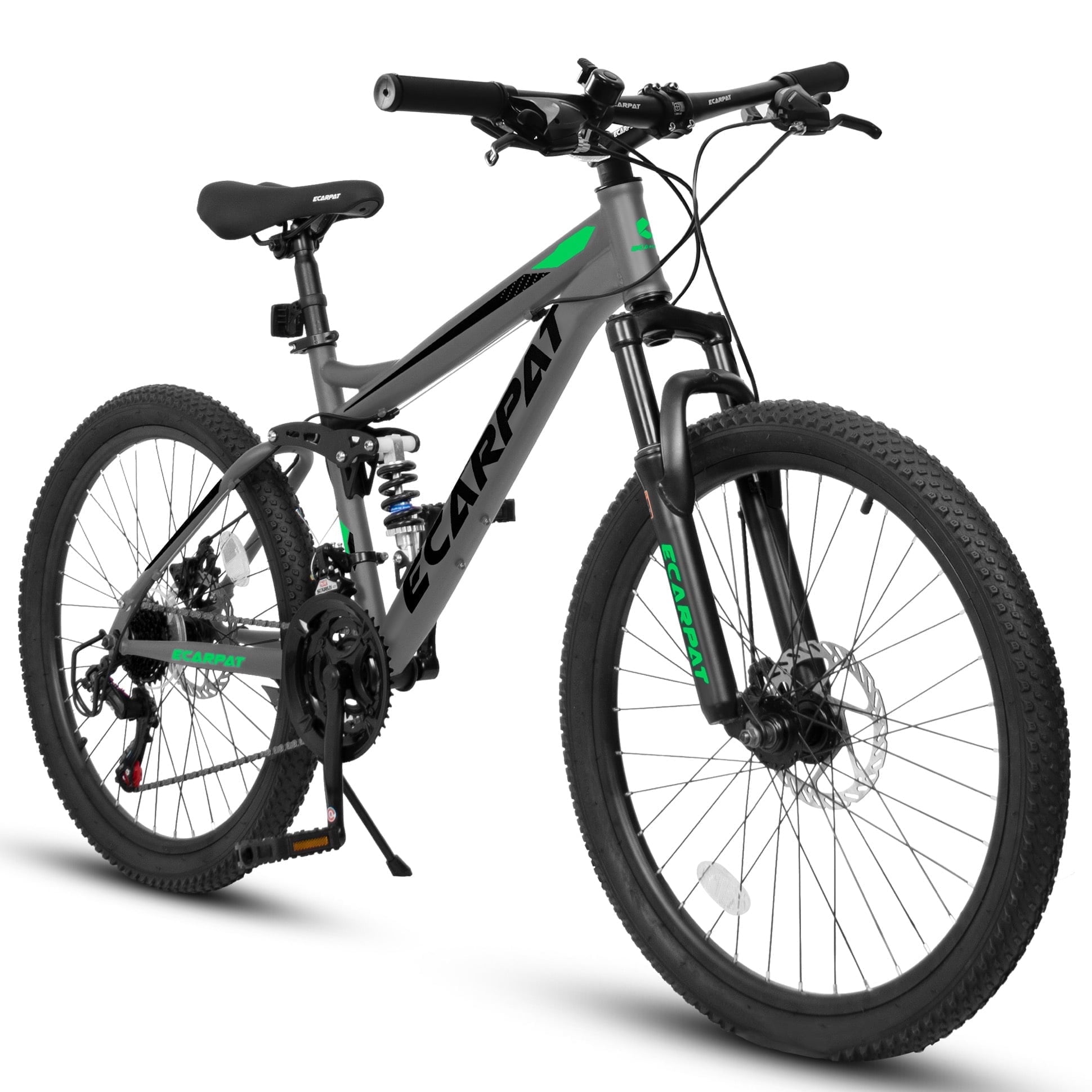 Juuar 27.5" Mountain Bikes for Men Women, 21 Speed Disc Brake Adult Bikes, Full Suspension Steel Frame City Commuter Bicycle, Gray