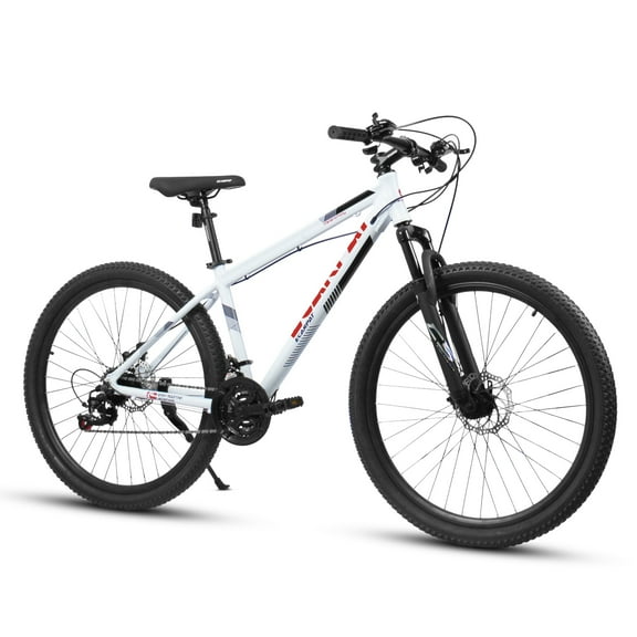 Juuar 27" Mountain Bike, 21 Speed High Carbon Steel Frame Bicycle with Suspension Fork Disc Brake for Men Women, White