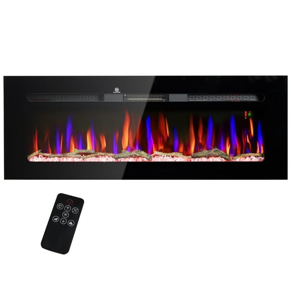 Juuar 50" Electric Fireplace with Remote Control, 1500W Recessed & Wall Mounted Fireplace Heater Insert with 8H Timer, 10 Flame Colors, 6 Brightness for Indoor Use