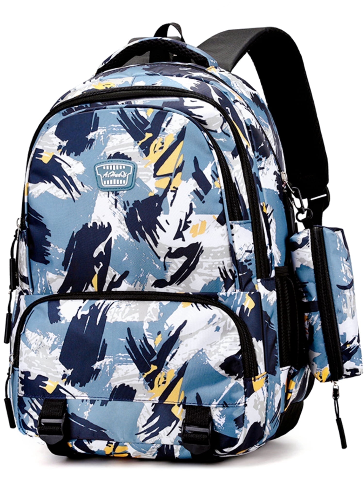Juuar School Bags for Girls Boys, Printed Kids Backpack with Pencil Case, Camo Bookbag Multi Pocket Back to School Backpack for Primary School, Blue