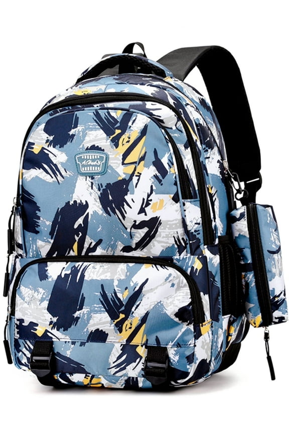 Boys Backpack Printed School Bag with Pencil Case, Trendy Bookbag Multi Pocket Kids Backpack for School Girls, Blue