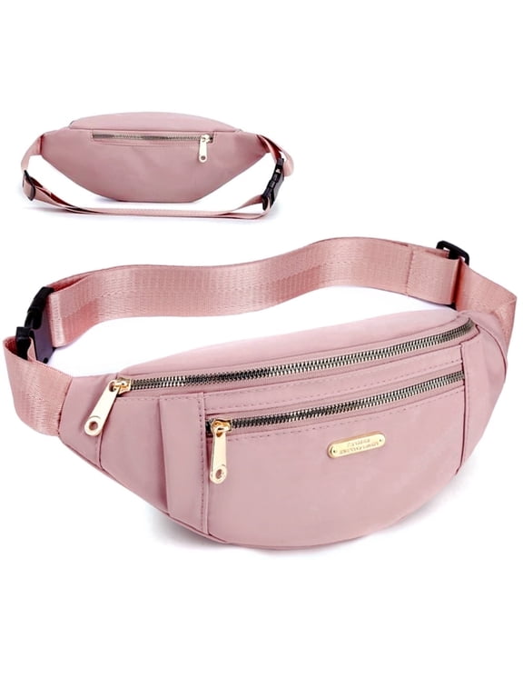 Fanny Pack for Women, Multi Pocket Waist Bag Fashion Crossbody Belt Bag for Travel Hiking Running Cycling, Pink