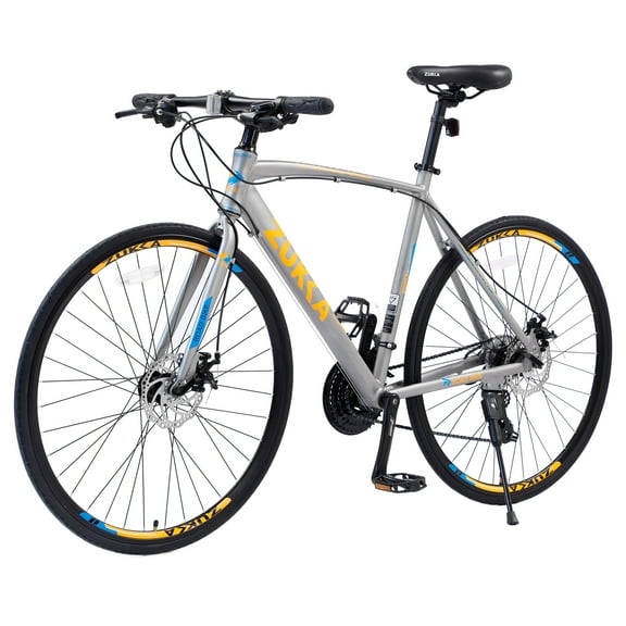 Juuar 700C Mens Hybrid Bike 24 Speed Disc Brake Road Bike Lightweight Aluminum Frame City Bicycle for Adults, Silver