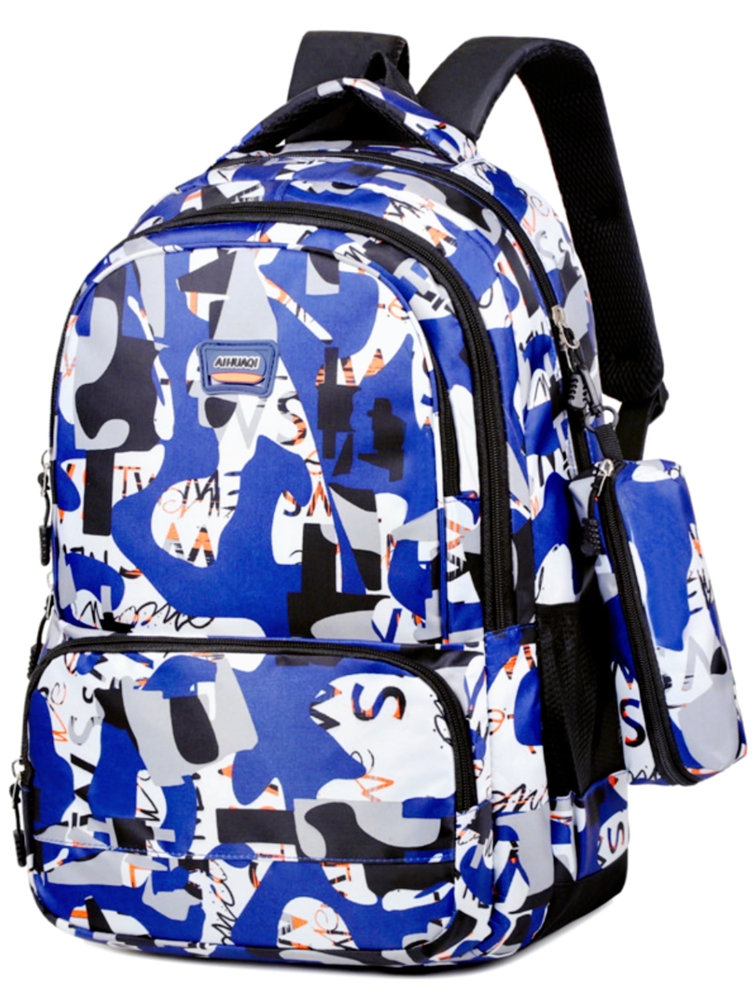Juuar School Backpack for Boys Girls, Printed School Bag with Pencil Case, Lightweight Kids Bookbag for Back to School Supplies, Blue