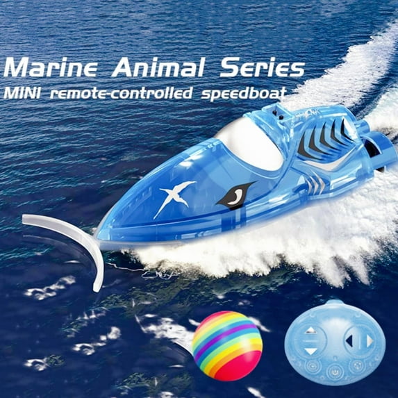 Juuar Remote Control Boats for Adults, 2.4Ghz Mini RC Boat with Lights, 360° Rotation Fun Shark Water Toys for Pool, Ideal for Birthday Christmas Gifts, Blue
