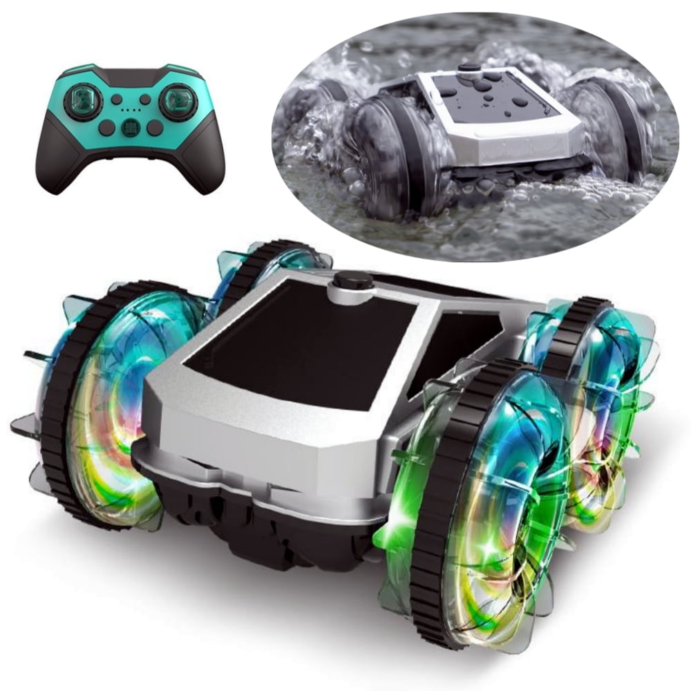 Juuar RC Cars for Kids with LED Lights, 2.4GHz Waterproof Amphibious Remote Control Car Boat, 4WD RC Stunt Car Pool Toys for Boys Girls