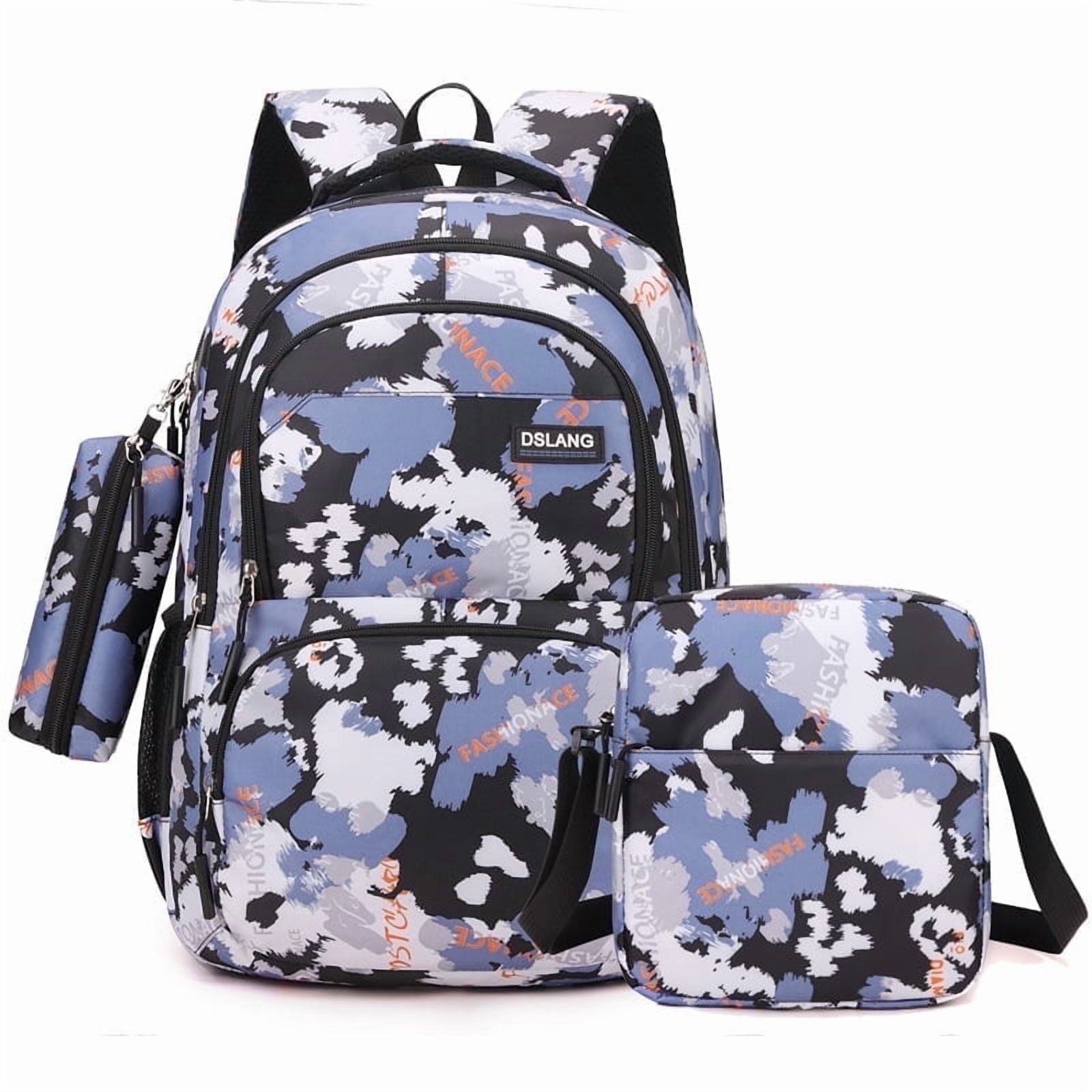 Juuar Girls Backpack with Crossbody Bag & Pencil Case, Printed School Bag Trendy Kids Bookbag School Backpack for Boys, Blue