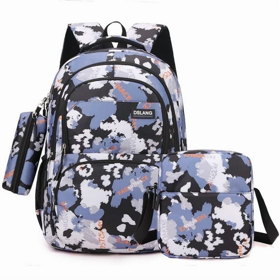 Juuar Girls Backpack 3Pcs School Bag Set with Crossbody Bag & Pencil Case, Printed Kids Backpack Fashion Bookbag for Boys, Blue