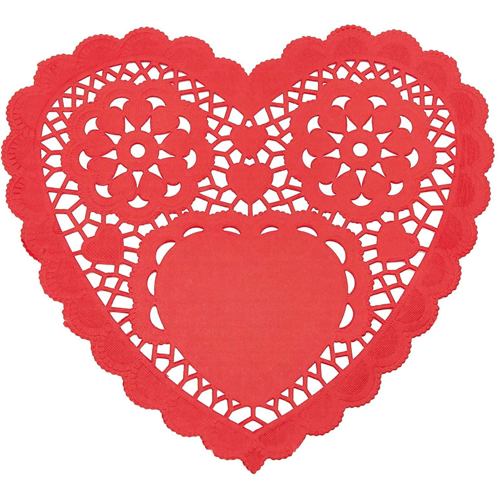 Juvale 10 Inch Heart Shape Doilies Paper (100 Pack, Red)