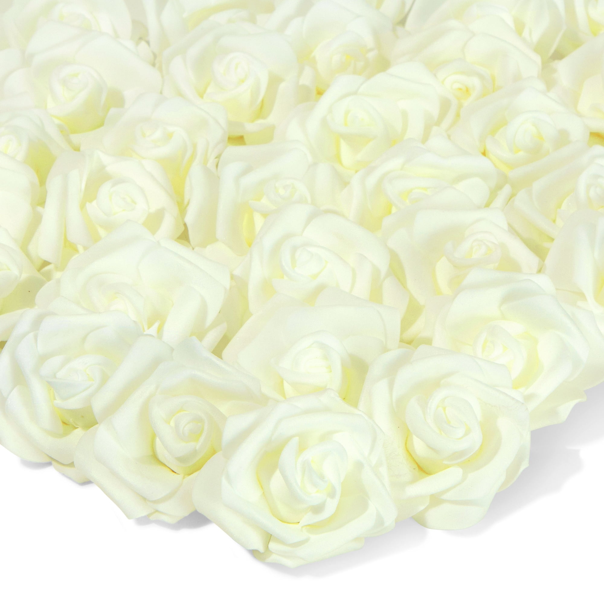 Juvale Centerpiece Table Decorations Ivory Artificial Roses - 100-Pack 3-Inch Foam Heads - Fake Flowers in Vase & Flower Decor - Wedding Table Decor & DIY Crafts